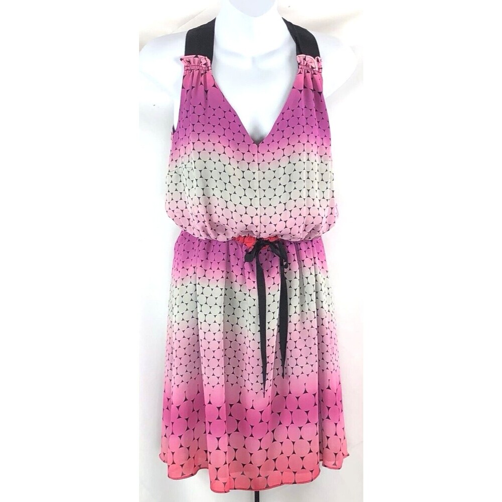 I Love Ronson Halter Dress XS Pnk Purple Ombre V-Neck Belt Elastic Waist Smocked